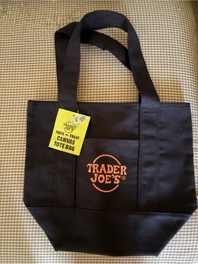Trader Joe's Trick or Treat Black Canvas Tote Bag with Orange Logo